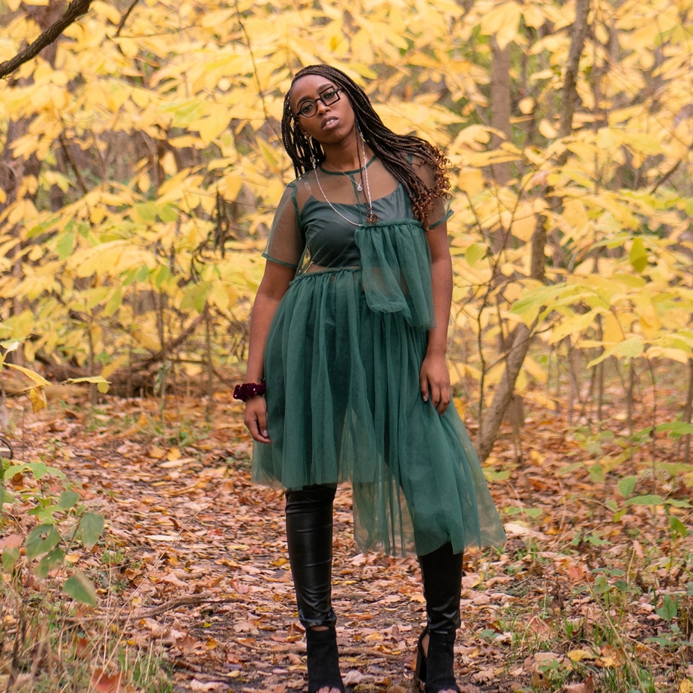 Green tulle top